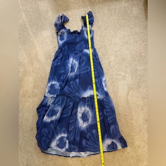 Tuckernuck Rory Blue Dye Ruffle Sleeve 100% Cotton Midi Sundress Small - Picture 10 of 11